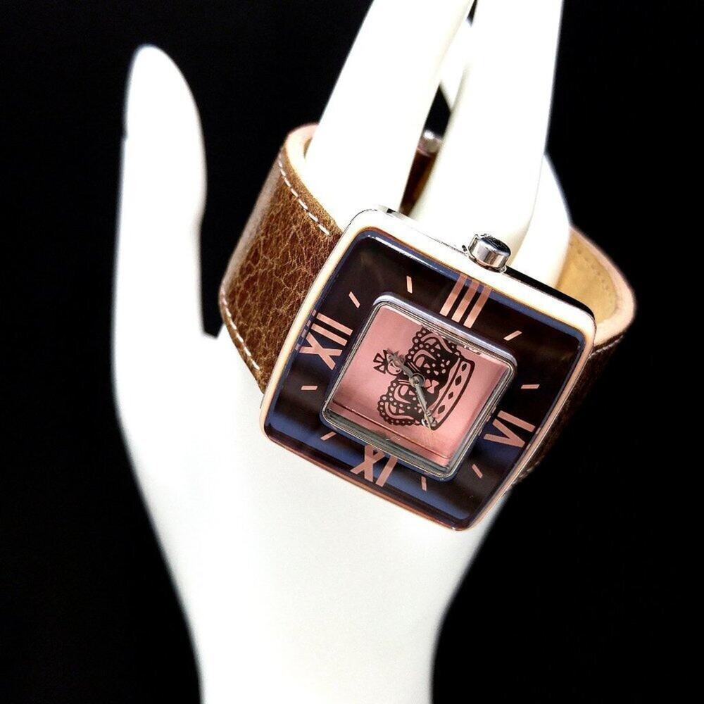 Juicy Couture Square Pink Brown Watch Roman Numerals Leather Band